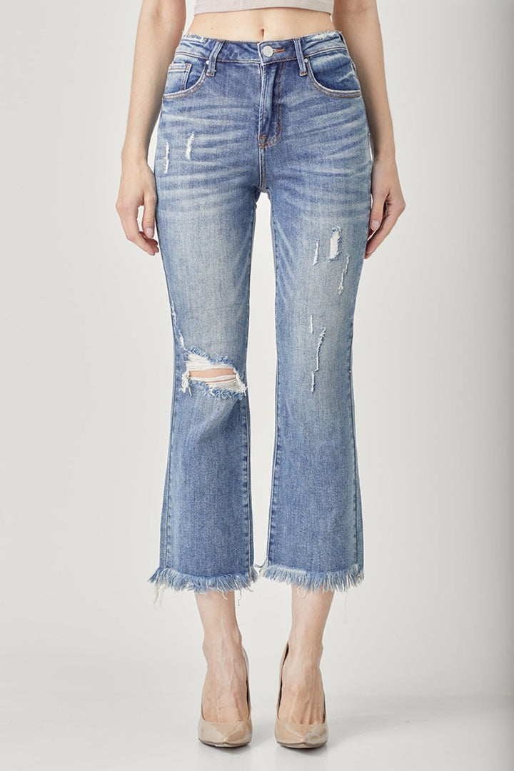 RISEN High Waist Distressed Cropped Bootcut Jeans-2
