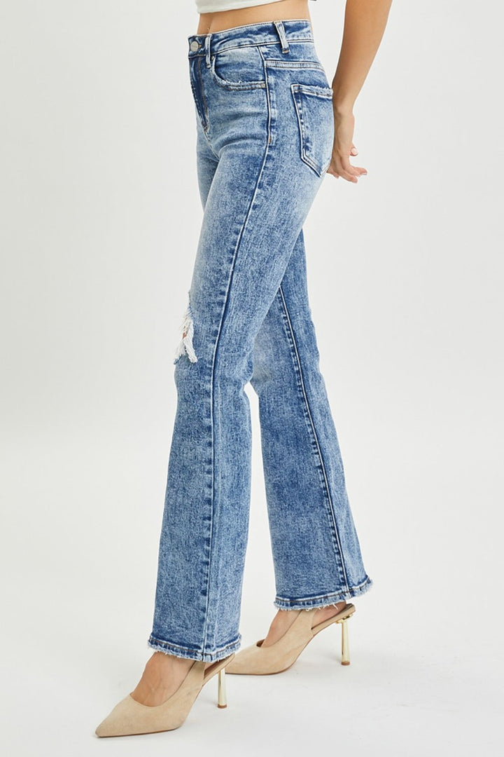 RISEN Full Size High Rise Distressed Flare Jeans-2