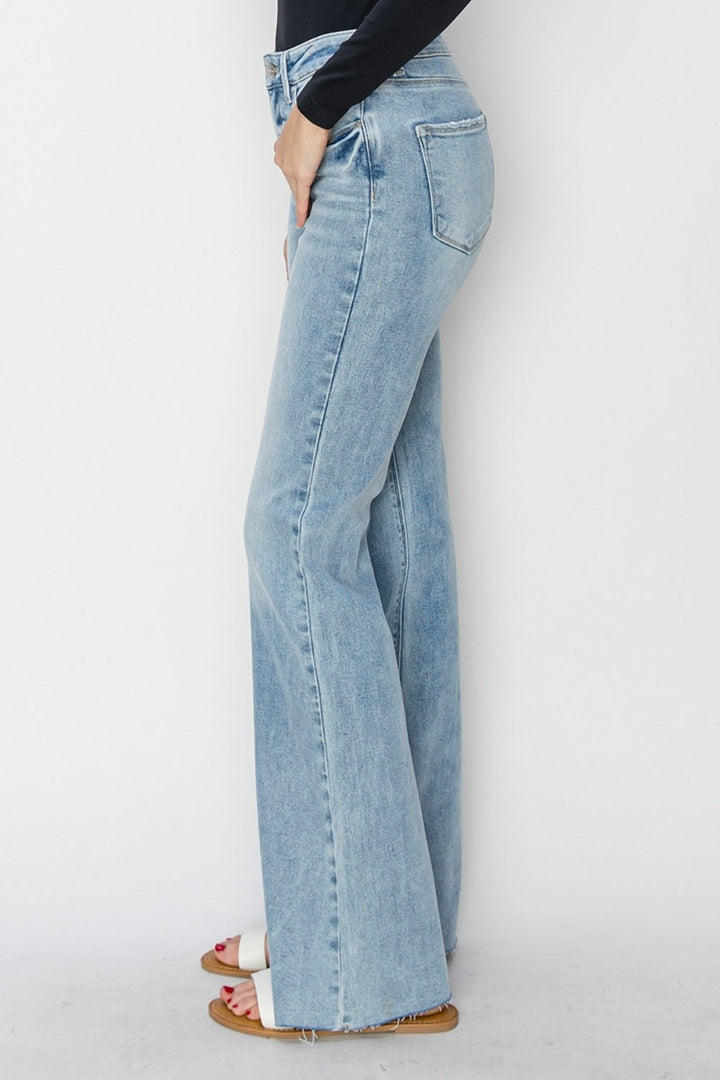 RISEN Full Size High Rise Raw Cut Hem Bootcut Jeans-2
