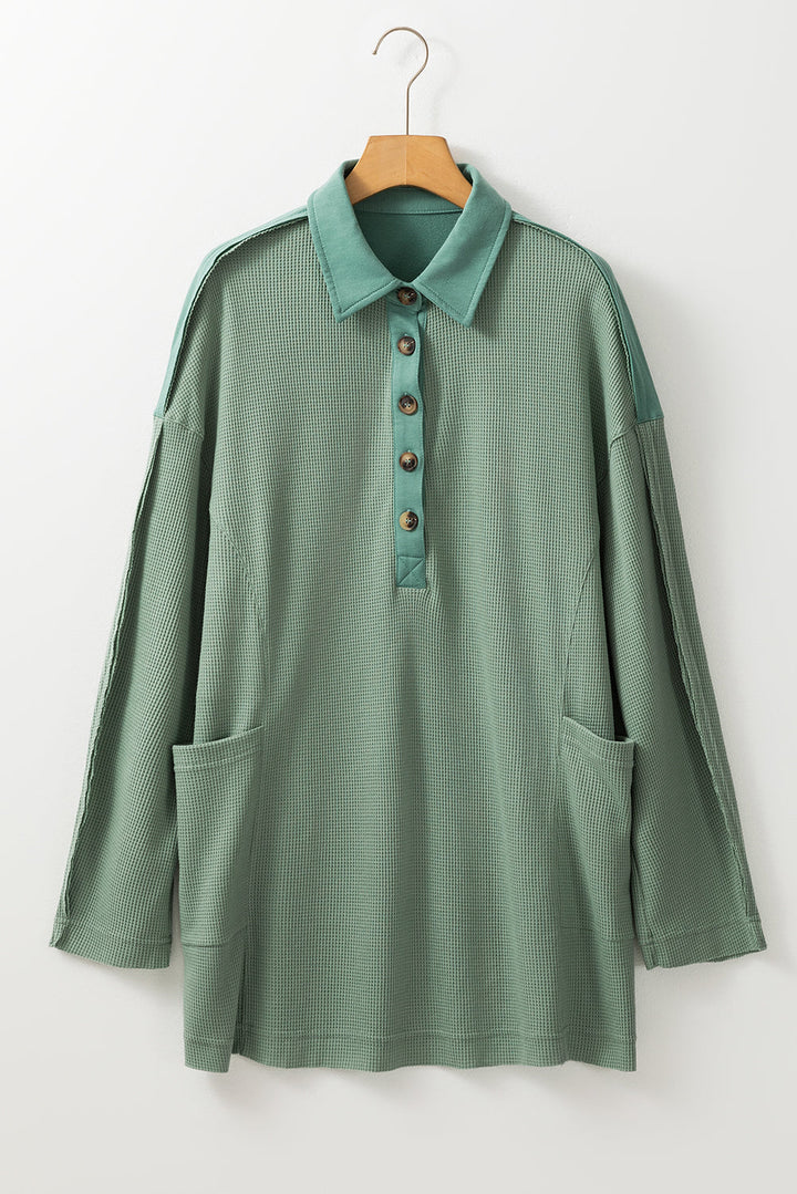 Arianna Waffle  Half Button Top-7