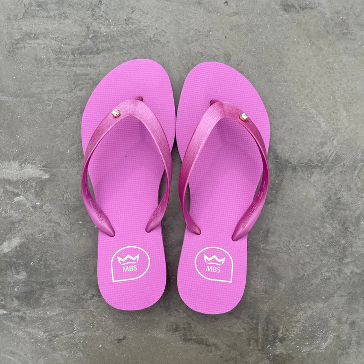 Natural Rubber Flip Flops Solid Pink Crystal Flower-0