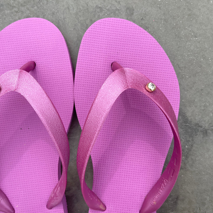 Natural Rubber Flip Flops Solid Pink Crystal Flower-1