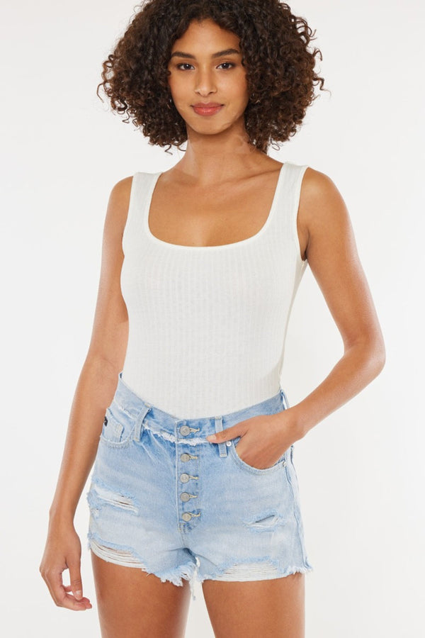 Kancan Distressed Button Fly Denim Shorts-0