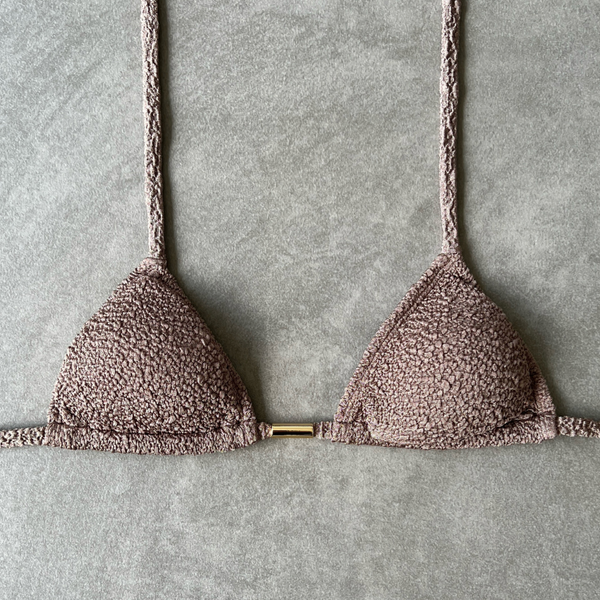 Chocolate Mousse Beehive Textured Triangle Bikini Top-0
