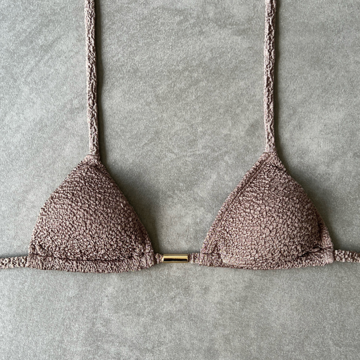 Chocolate Mousse Beehive Textured Triangle Bikini Top-0