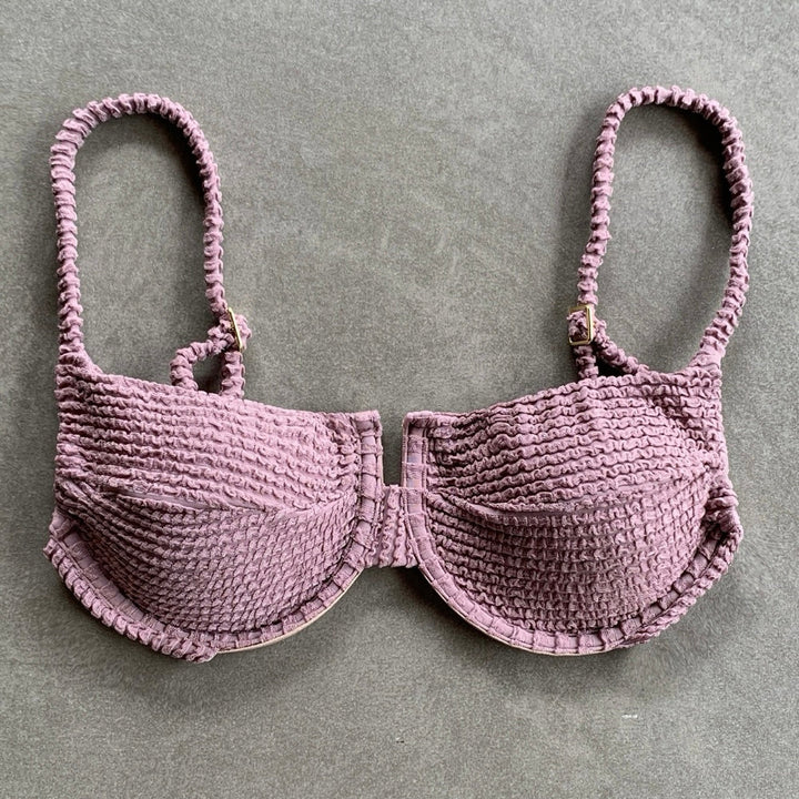 Lavender Mist Textured Panneled Bikini Top-0