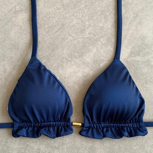 Nocturnal Blue Triangle Frill Bikini Top-0