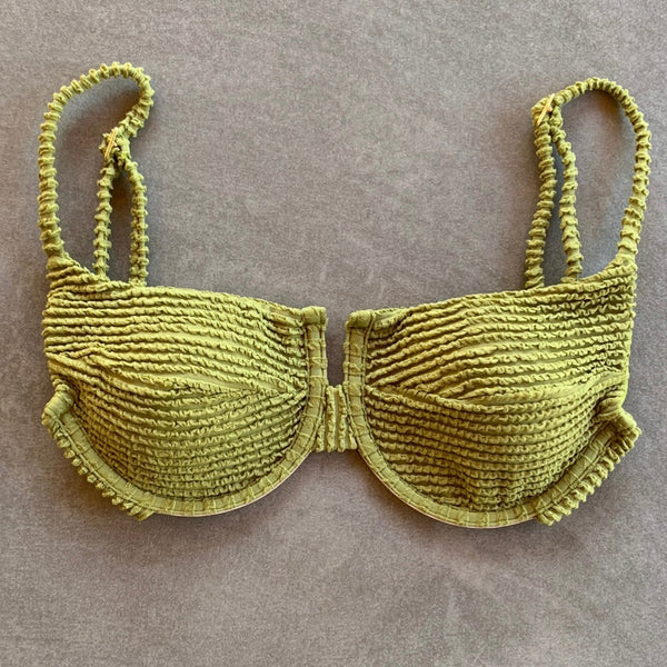Pistachio Green Textured Panneled Bikini Top-0