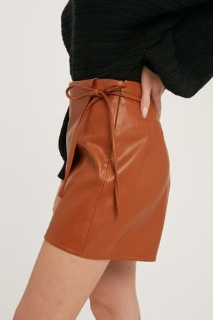 Sofia Women's Genuine Leather Mini Length Crossover Skirt-3