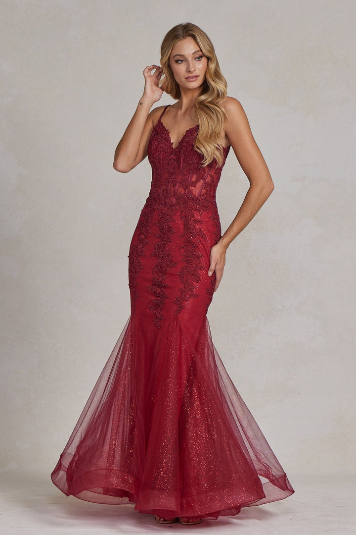 Embroidered Bodice Tulle Skirt Mermaid Long Prom Dress NXP1170-3