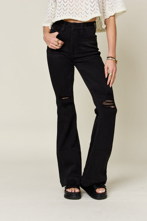 Judy Blue Full Size High Waist Distressed Flare Jeans-0