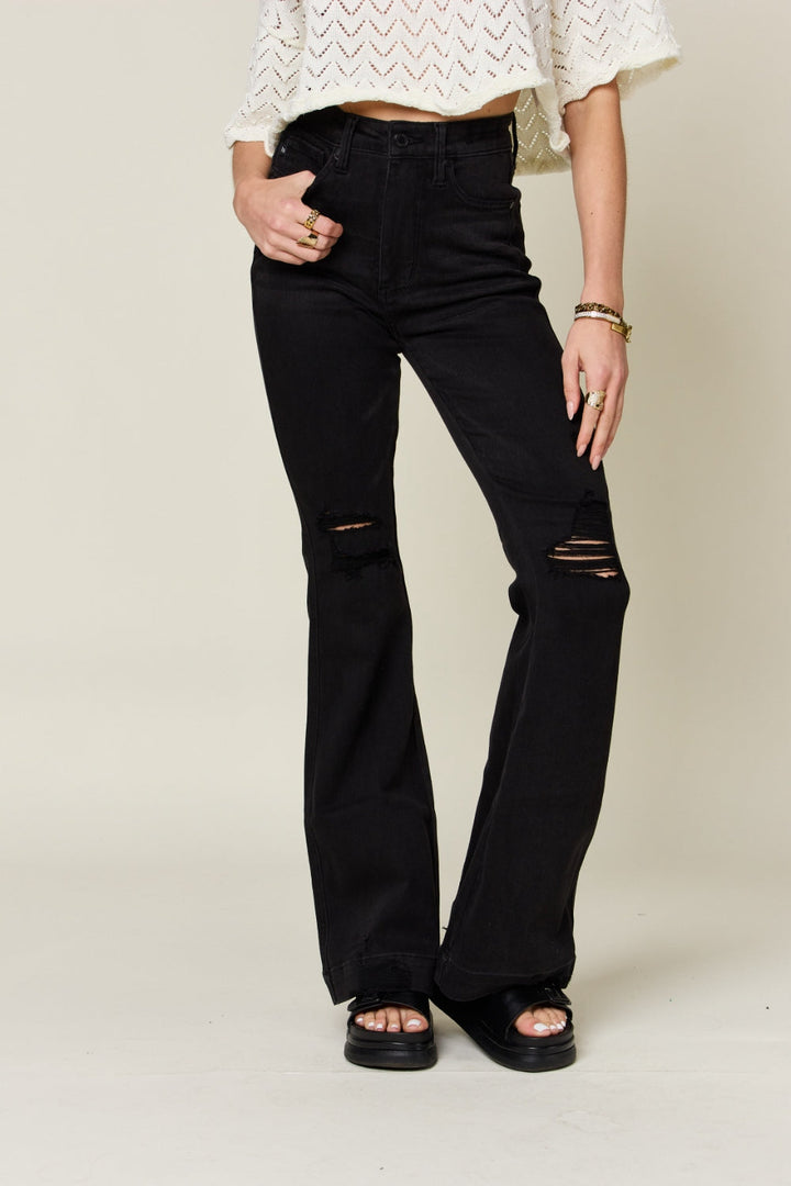 Judy Blue Full Size High Waist Distressed Flare Jeans-0