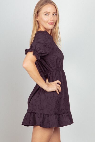 VERY J Floral Textured Woven Ruffled Mini Dress-2