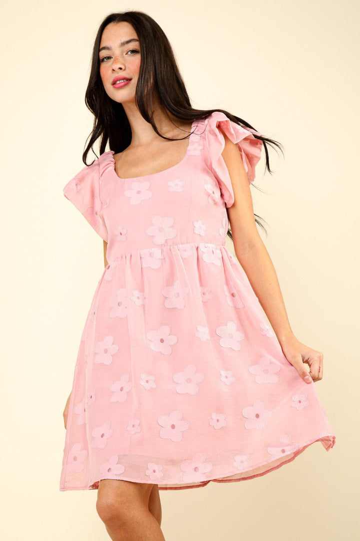 VERY J Flower Embroidered Organza Mini Dress-3