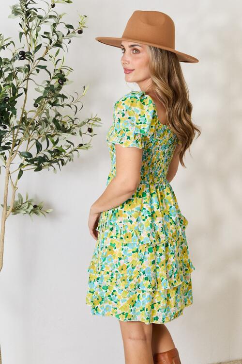 Double Take Smocked Scoop Neck Flounce Sleeve Mini Dress-3