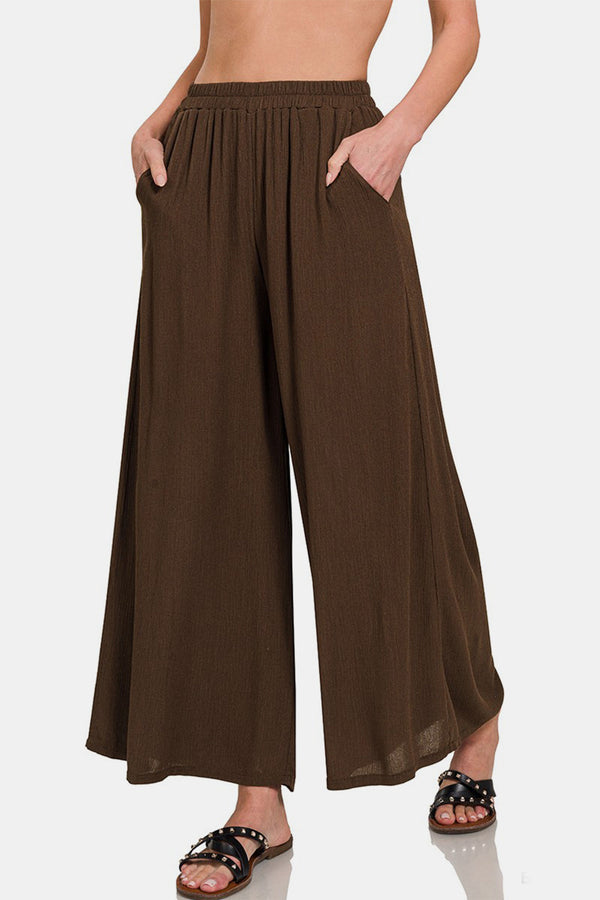 Zenana Woven Wide Leg Pants With Pockets-0