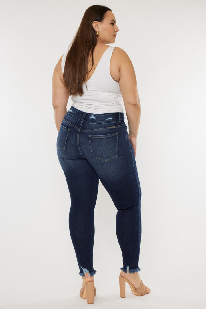 Kancan Full Size Cat's Whiskers Raw Hem High Waist Jeans-1