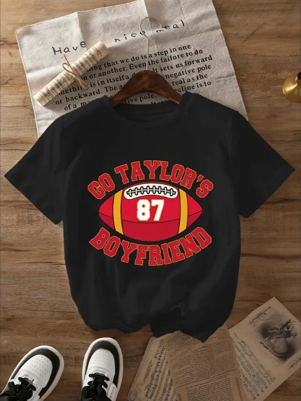 KC, Football Graphic Print T-Shirt - Crew Neck, A Comfortable Women's Short-sleeved Crew Neck T-shirt For Everyday Wear And Stylish Layering