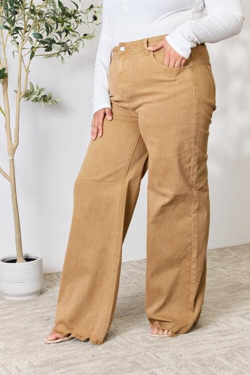 RISEN Full Size Fringe Hem Wide Leg Jeans-3
