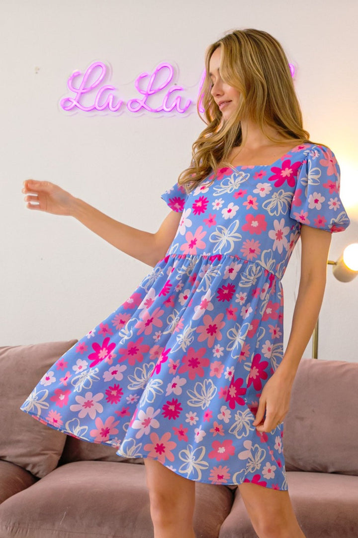 BiBi Floral Puff Sleeve Mini Dress-3