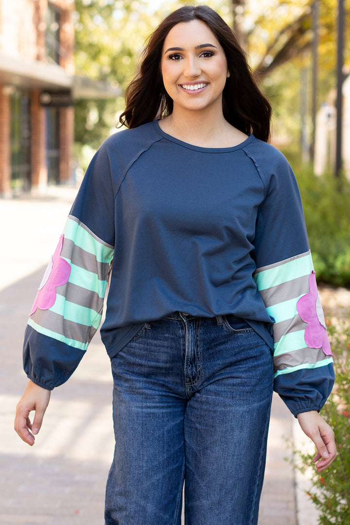 Sara Flower Raglan Sleeve Top-4