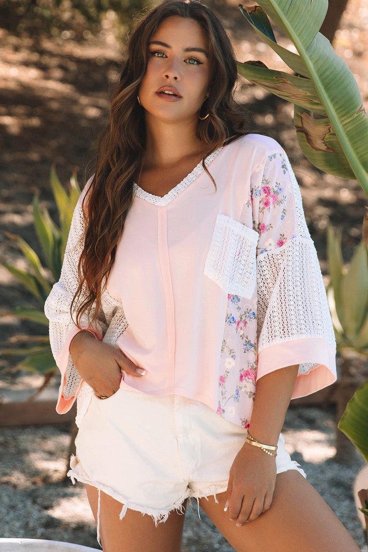 Aubree Floral Lace Crochet Patchwork Blouse-3