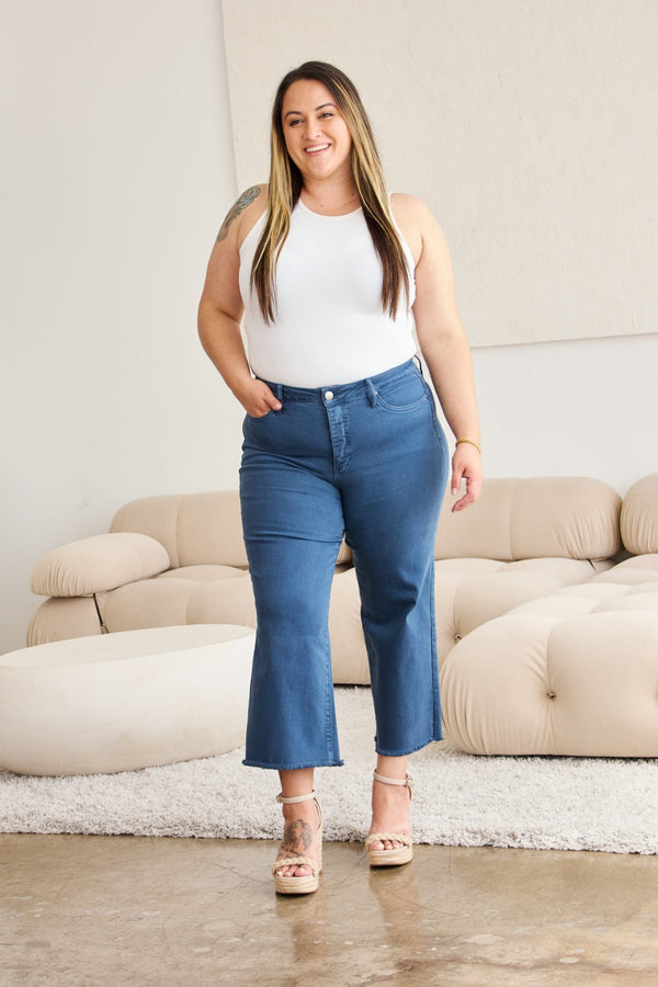 RFM Crop Chloe Full Size Tummy Control High Waist Raw Hem Jeans-0