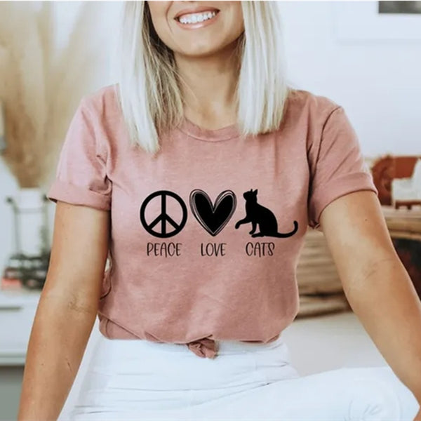 Peace Love Cats Shirt, Cat Shirt, Cat Mom Shirts, Gift Idea, Gift Idea Cat, Cat Fashion Top, Cat Love Tee, Gift Idea Woman