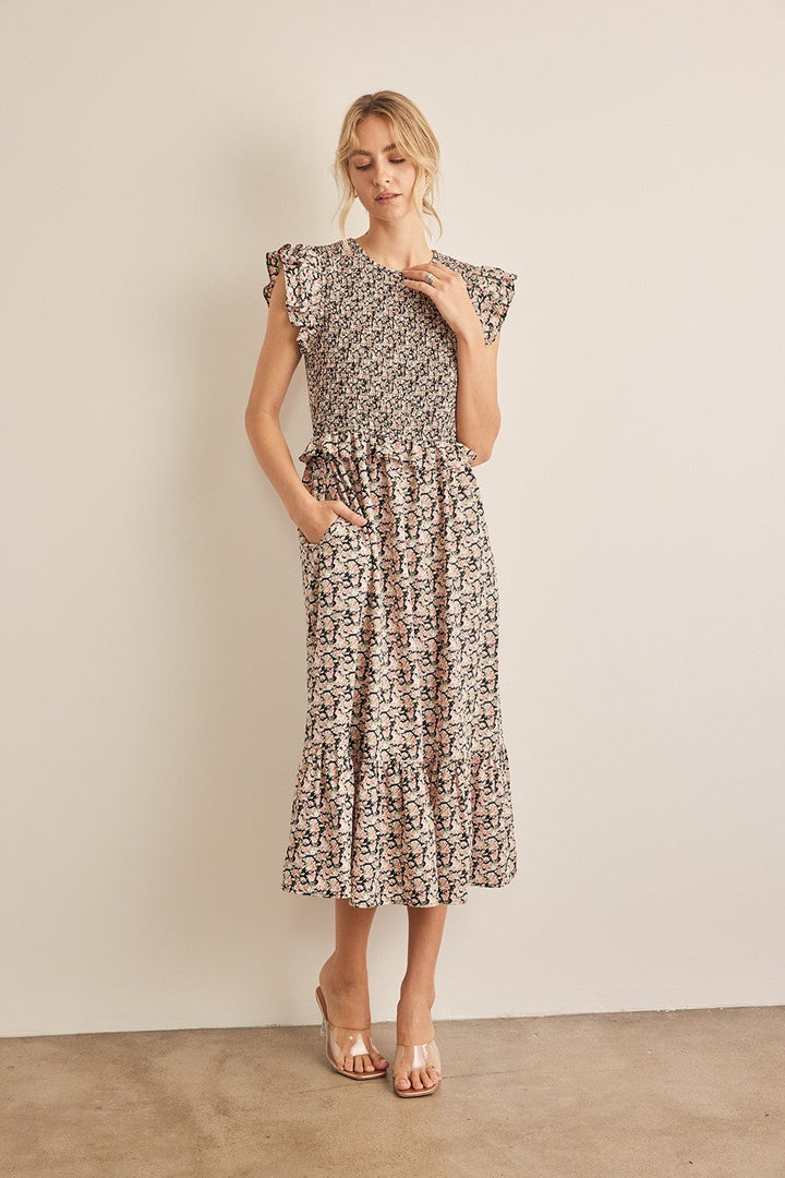 In February Floral Smocked Ruffled Midi Dress-3