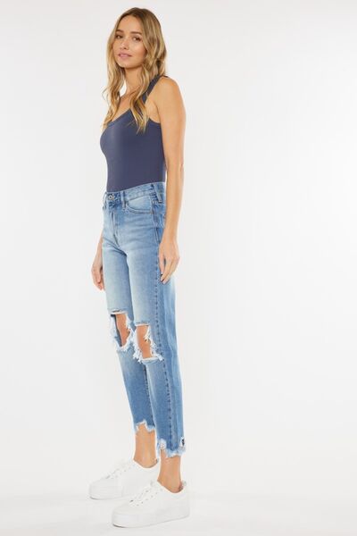 Kancan High Waist Chewed Up Straight Mom Jeans-4