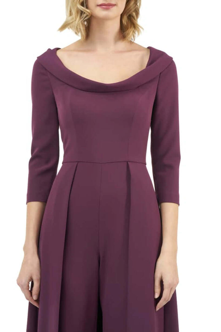Kay Unger Scoop Neck 3/4 Sleeve Lapel Collar Solid Stretch Crepe Jumpsuit-2
