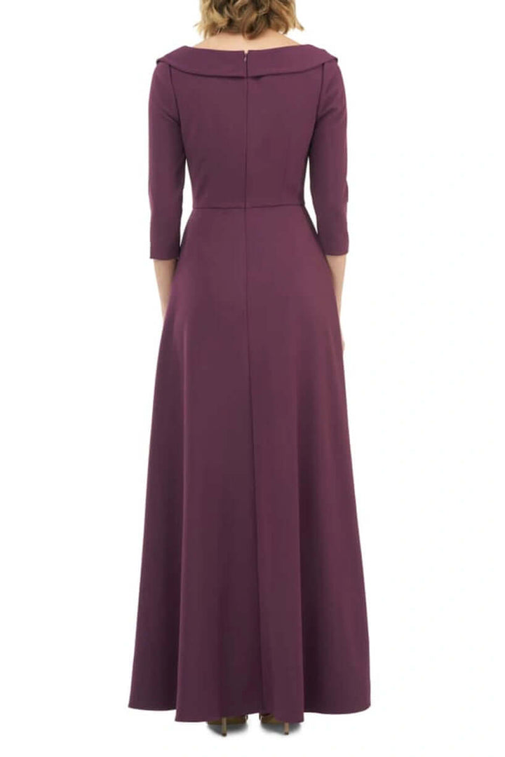 Kay Unger Scoop Neck 3/4 Sleeve Lapel Collar Solid Stretch Crepe Jumpsuit-3