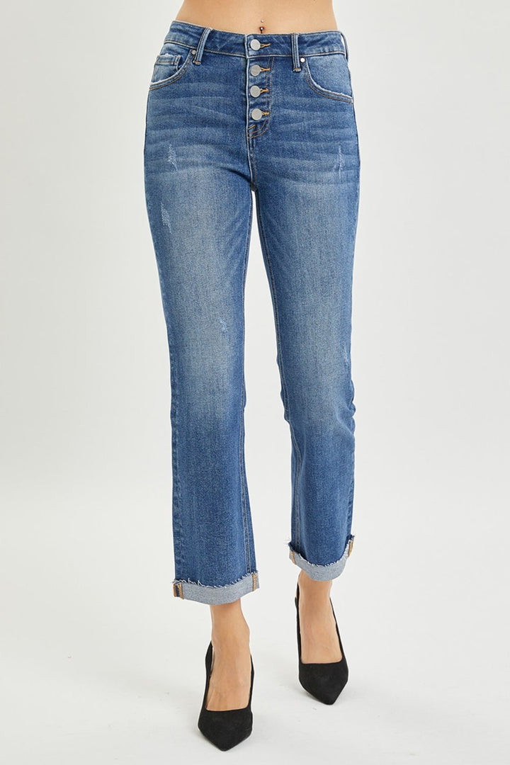 RISEN Full Size Button Fly Cropped Bootcut Jeans-2