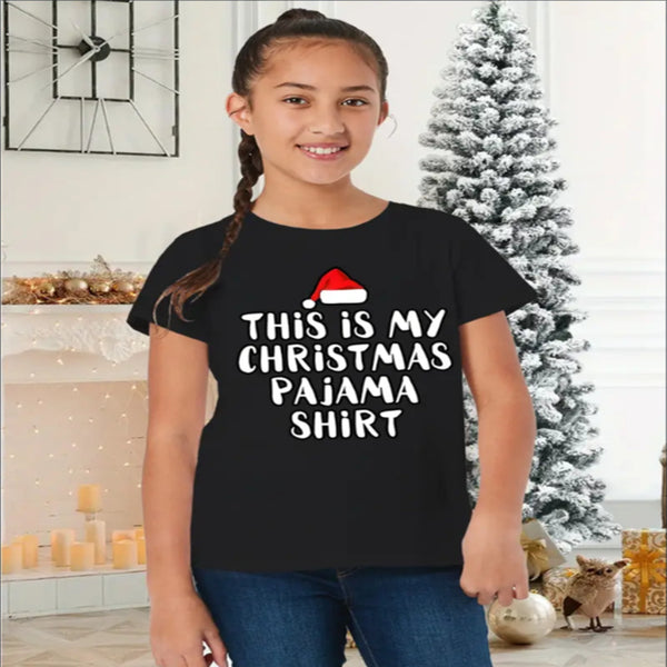 Girl's Casual Round Neck Christmas Pattern T-shirt