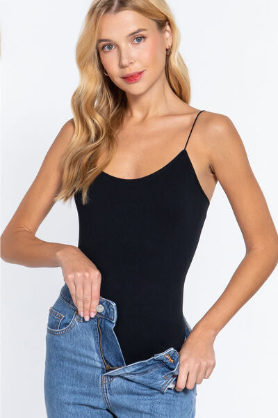 ACTIVE BASIC Ribbed Round Neck Seamless Cami Bodysuit-0