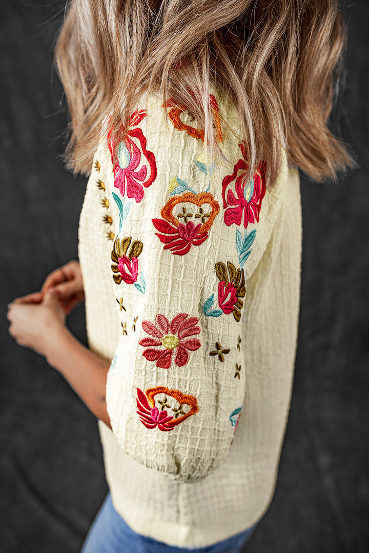 August Floral Embroidered Puff Sleeve Blouse-2