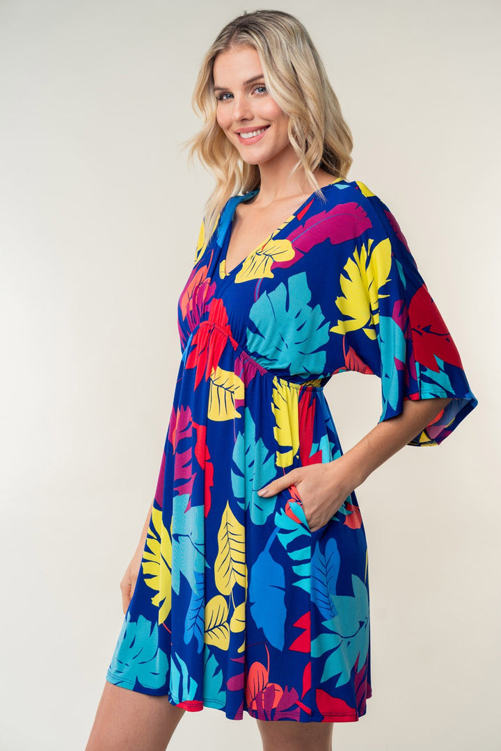 White Birch Full Size Printed V-Neck Mini Dress-3