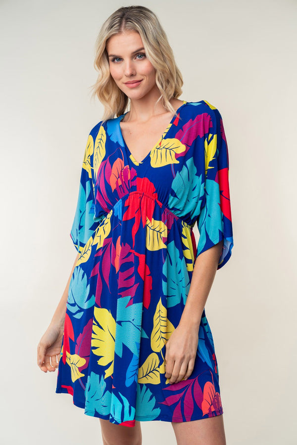 White Birch Full Size Printed V-Neck Mini Dress-0