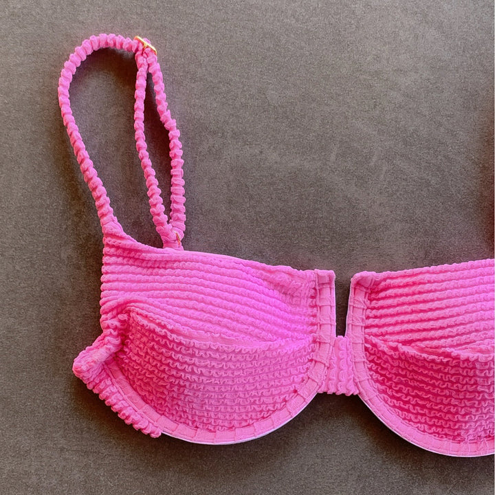 Pink Bliss Textured Panneled Bikini Top-1