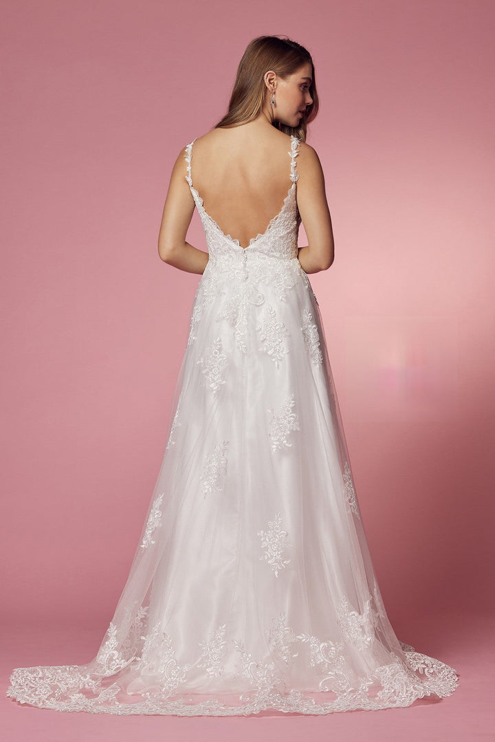 A-Line Classic V-Neck Side Cutouts Laced Straps Long Wedding Dress NXC461-3