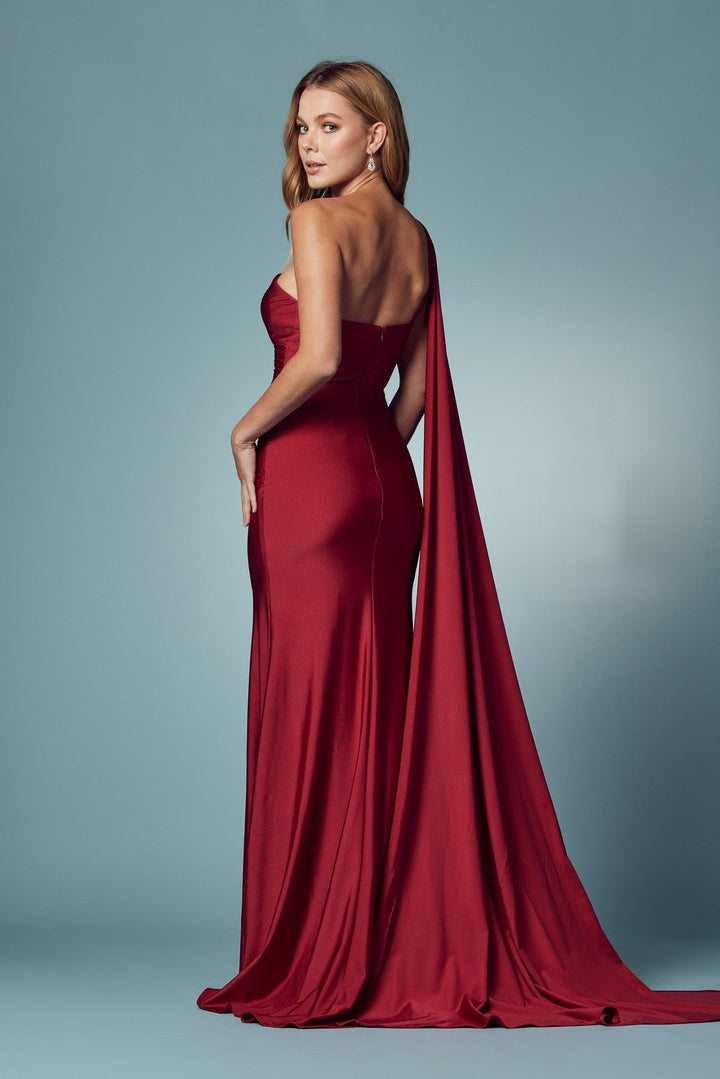 Party Cocktail One Shoulder Drape Sleeve Mermaid Long Evening Dress-4
