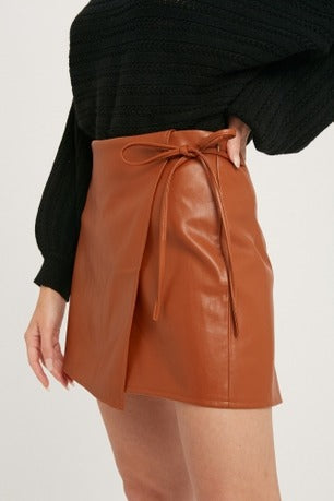 Sofia Women's Genuine Leather Mini Length Crossover Skirt-4