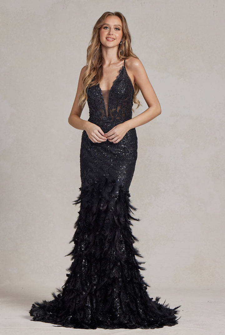 Ruffled Skirt Open Corset Back Mermaid Long Prom Dress NXC1111-4