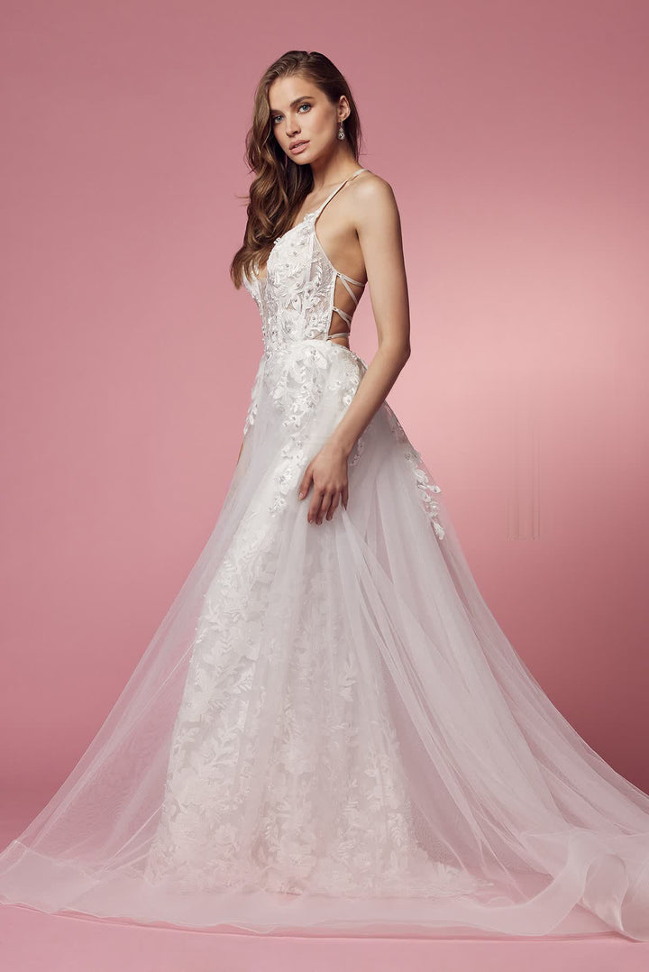 Lace & Beads Embroidered Mermaid Long Wedding Dress NXF485W-4