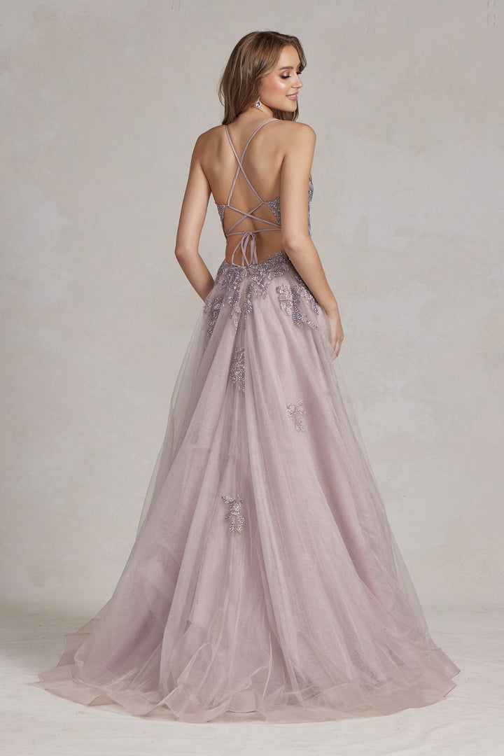 A-Line Tulle Skirt Embroidered Lace Long Prom Dress NXG1149-4