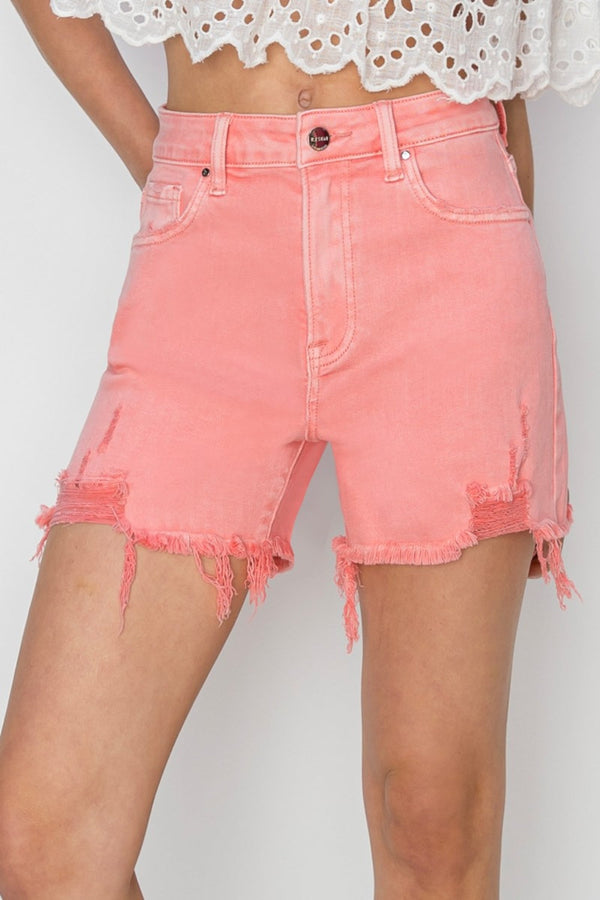 RISEN High Rise Distressed Denim Shorts-0