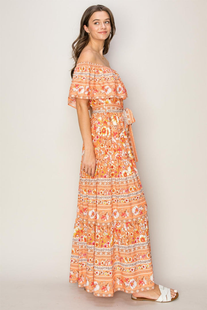 HYFVE Floral Off-Shoulder Tie Front Maxi Dress-2