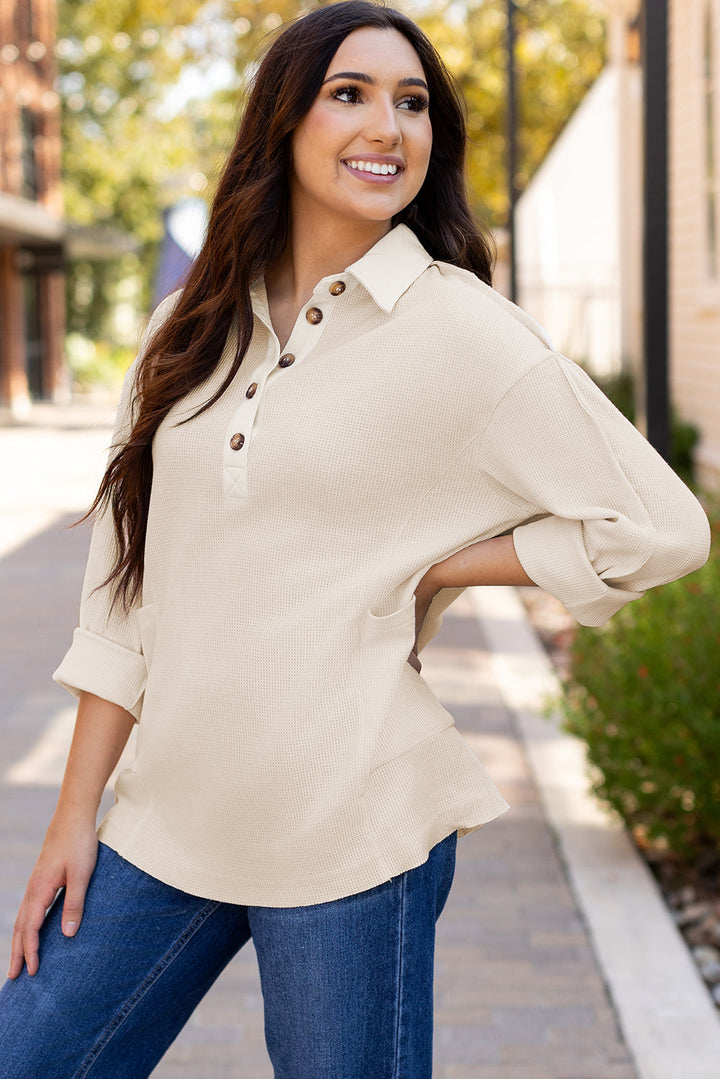 Arianna Waffle  Half Button Top-3