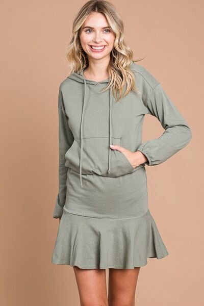 Culture Code Full Size Drawstring Dropped Shoulder Hooded Mini Dress-2