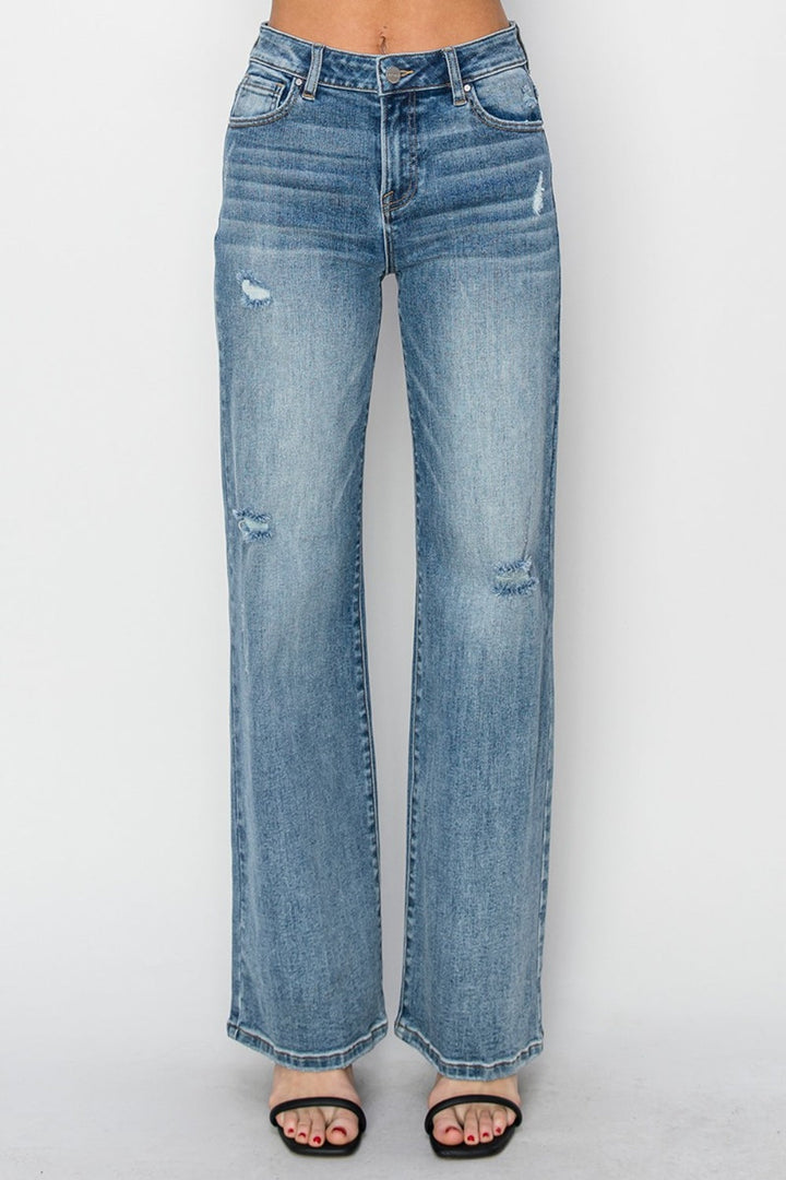 RISEN Full Size High Waist Distressed Wide Leg Jeans-3